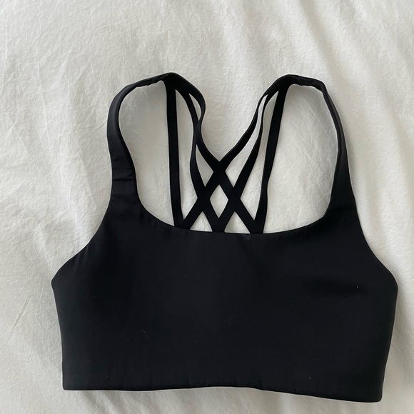 Lululemon Black Sports Bra With Lattice Back- Bring the Energy Bra BLK/4 - Picture 2 of 3